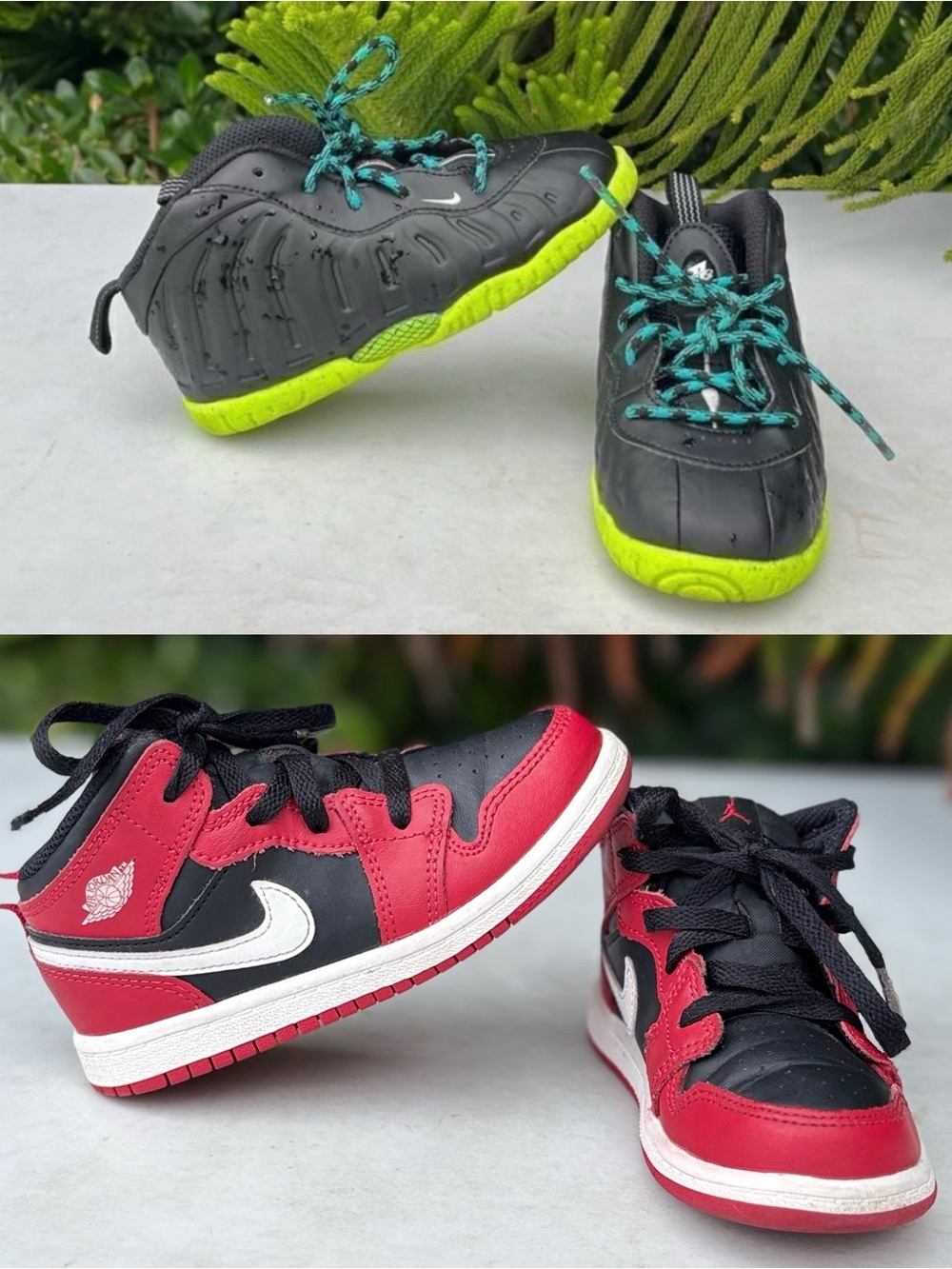 Nike Air Foamposites & Nike Air Jordan 1 Black Gym Red Toddler Shoes Size: 9C